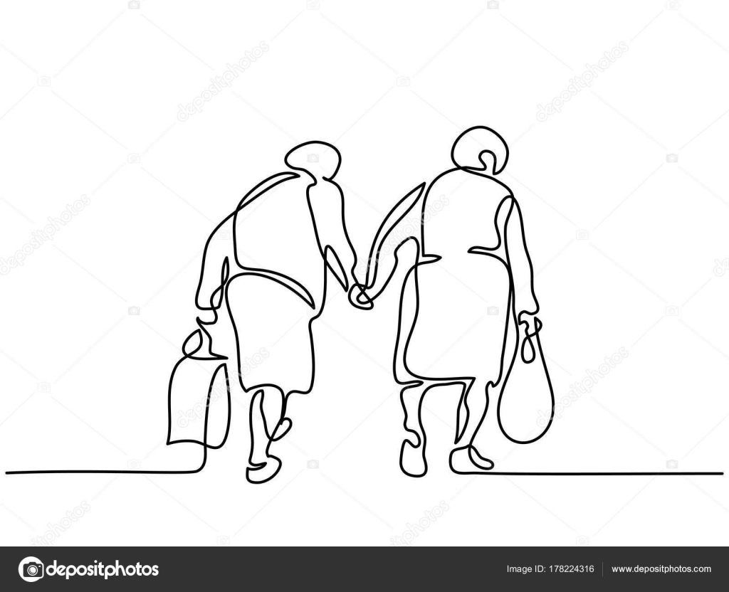 1024x832 Elderly Women Friends Walking Stock Vector Valenty