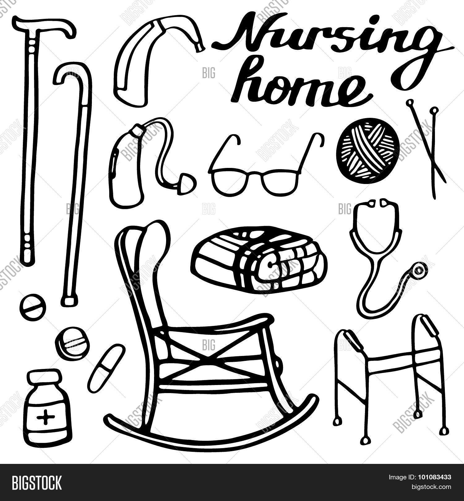 1500x1620 Nursing Home Set. Hand Drawn Stuff Vector Amp Photo Bigstock