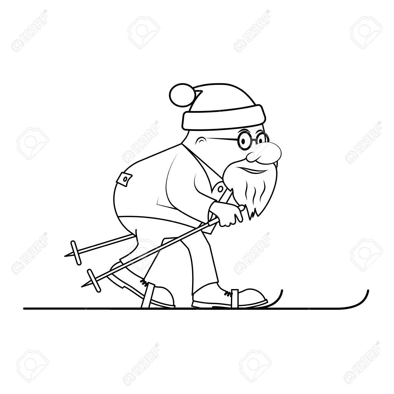 1300x1300 Drawing The Elderly Person On Skis A Vector Illustration. Royalty