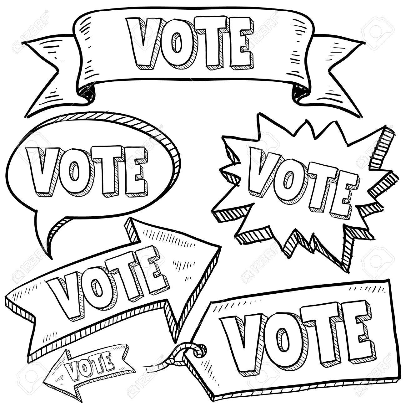 1299x1300 Doodle Style Vote In The Election Banners And Tags Illustration