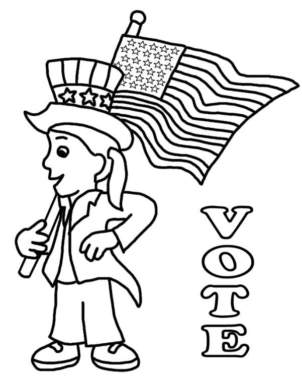 601x757 Coloring Pages Depicting Uncle Sam, Voting Booths, And More