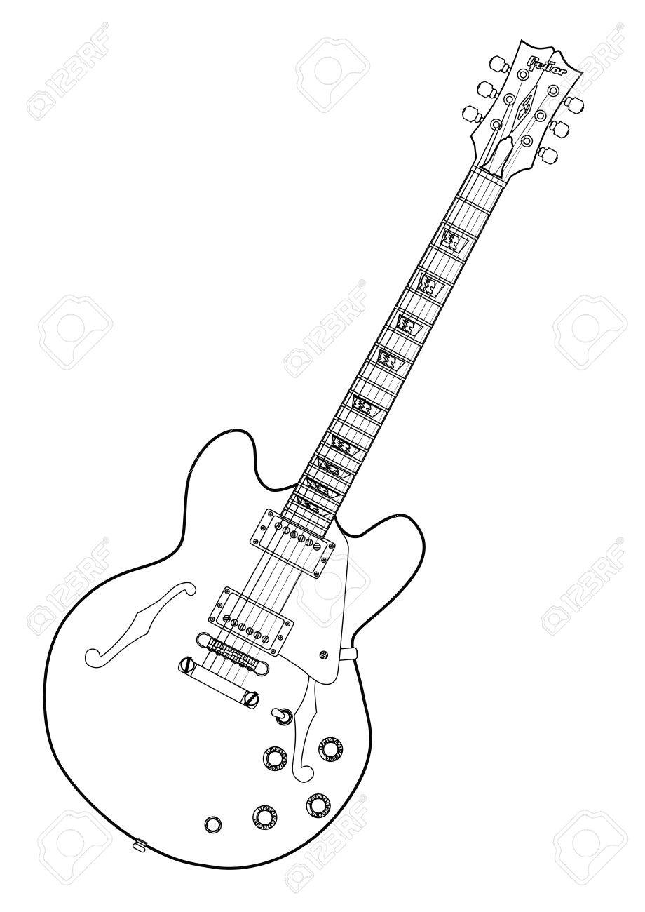 920x1300 A Semi Acoustic Type Guitar In Outline Drawing Set In A White