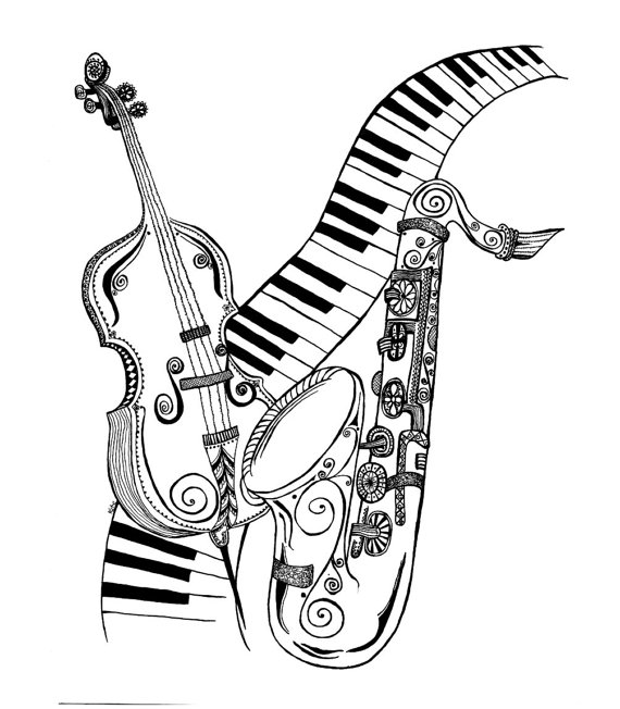 570x652 Music Lover Card Musical Instruments Drawing Keyboard