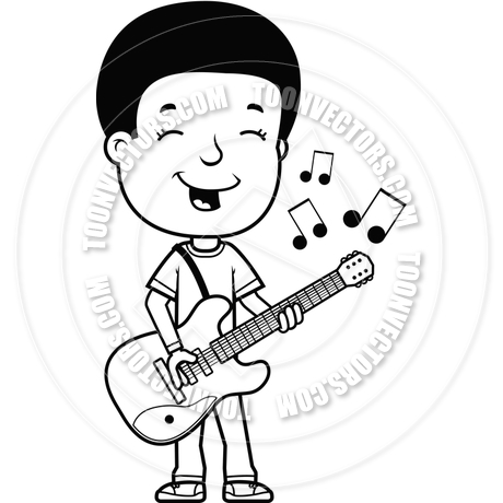 460x460 Cartoon Teen Boy Guitar (Black And White Line Art) By Cory Thoman