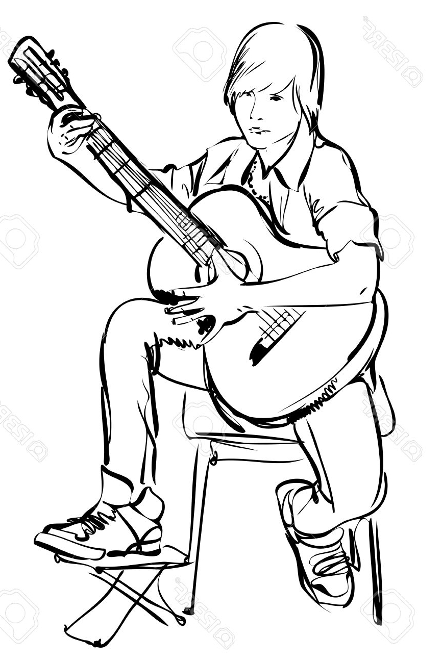 866x1300 Pencil Sketches Of Rocking Boy With Guitar How To Draw An Electric