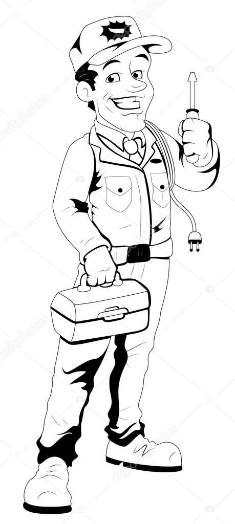 459x1024 Retro Cartoon Electrician Stock Vector Baavli