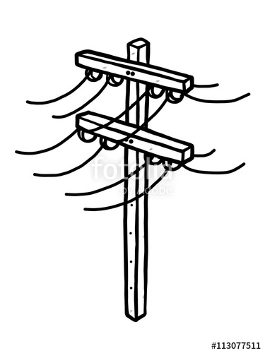 375x500 Electric Post Cartoon Vector And Illustration, Black And White