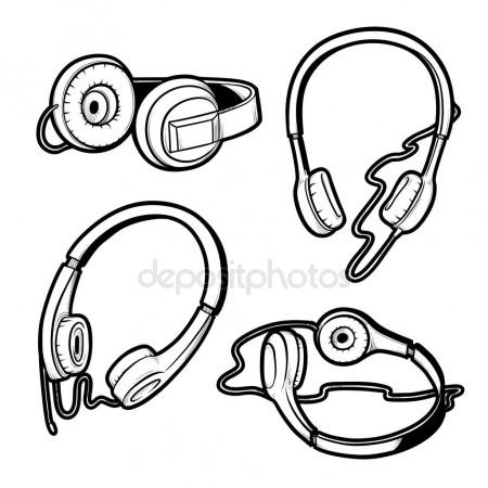 450x450 Vector Black And White Sketch Illustration Of Set Of Headphones