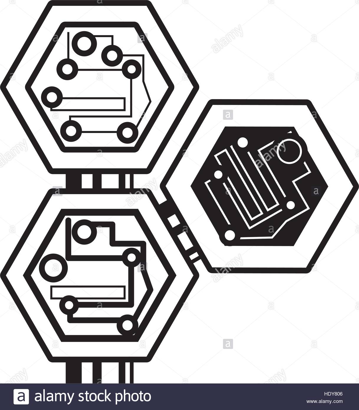 1217x1390 Computer Circuit Hexagon Electronic Component Linear Stock Vector