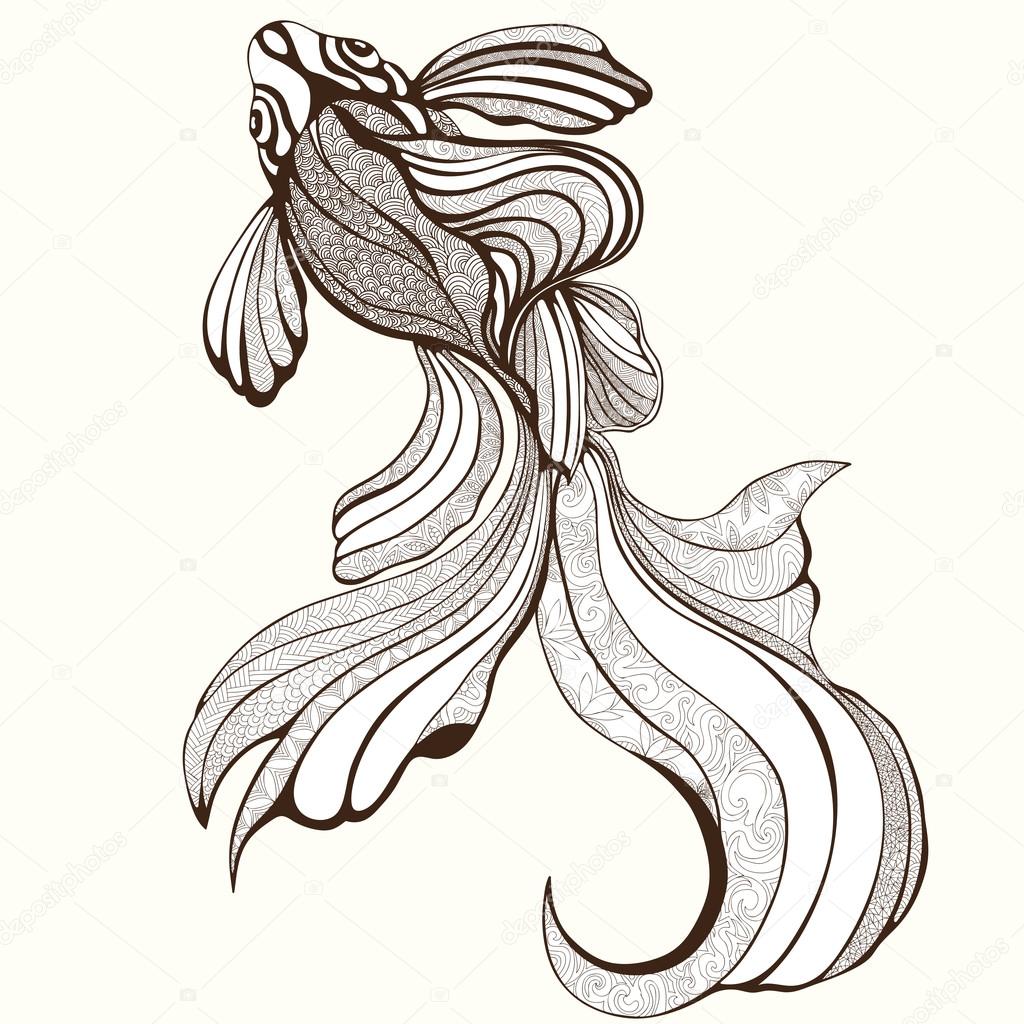 1024x1024 Abstract Fish, Coloring, Sketch, Hand Drawing, Graphic. Elegant