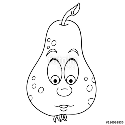 500x500 Coloring Book. Coloring Page. Cartoon Pear Character. Happy Fruit