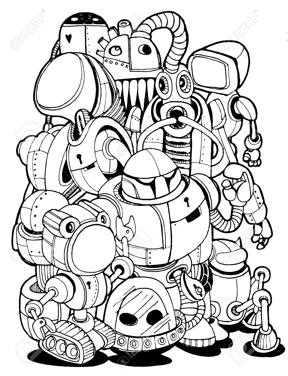 997x1300 Hand Drawn Vector Illustration Of Doodle Robot Element