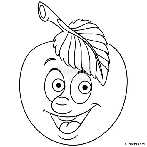 500x500 Coloring Book. Coloring Page. Cartoon Apple Character. Happy Fruit