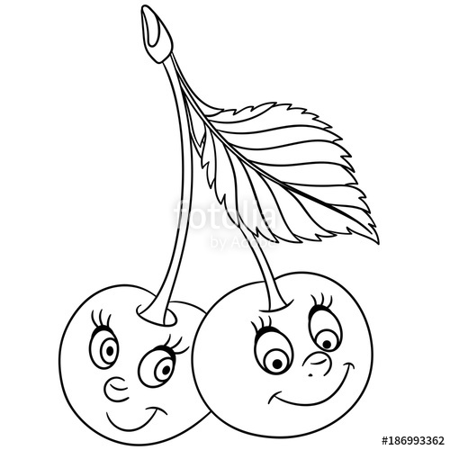 500x500 Coloring Book. Coloring Page. Cartoon Cherry Twins Character