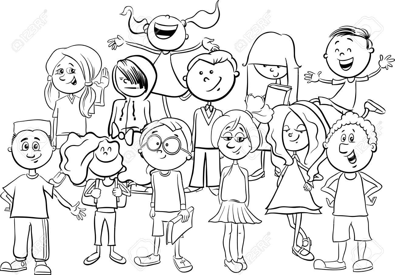 1300x908 Black And White Cartoon Illustration Of Elementary School Age