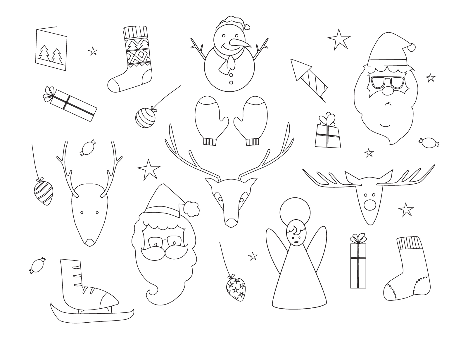 1601x1209 Hand Drawn Christmas Elements Outline Set