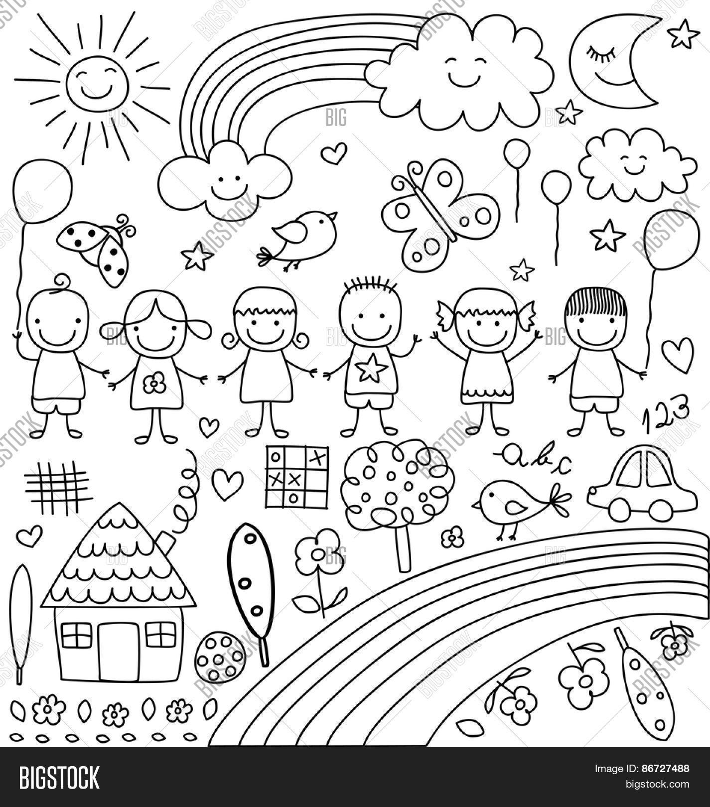 1425x1620 Kids, Clouds, Sun, Rainbow , Vector Amp Photo Bigstock
