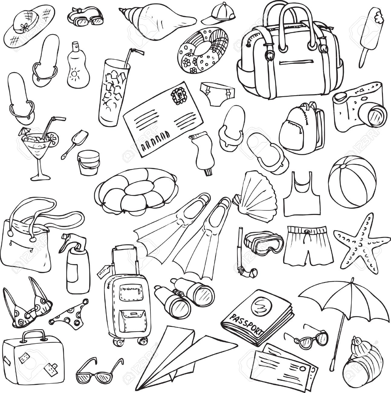 1294x1300 Vector Sea And Travel Set Of Sketch, Hand Drawn Infographic