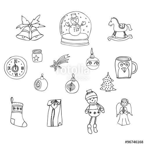 500x500 Winter,new Year, Christmas Outline Icons Set. Decorative Elements