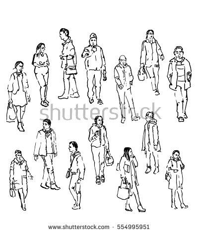 399x470 Vector Sketch Of People, Line Drawing Figures Of Men And Women
