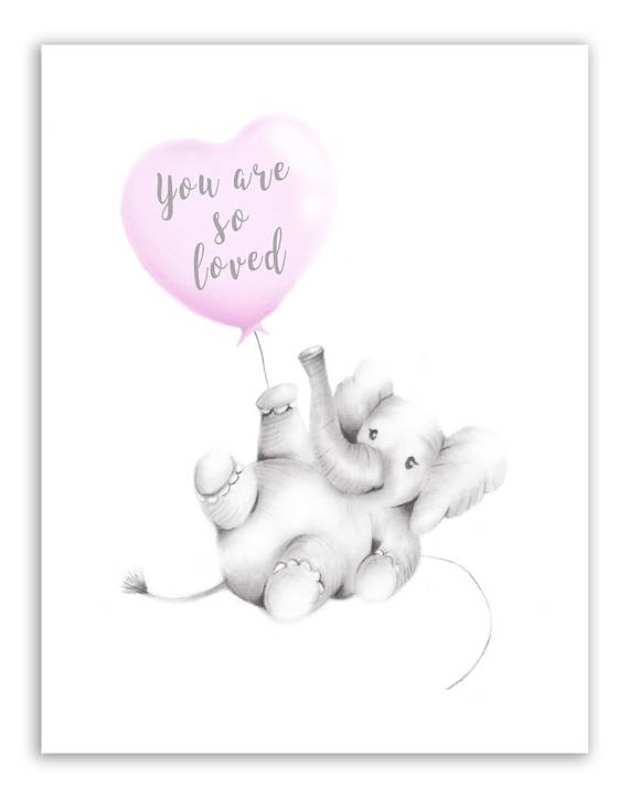 570x723 Elephant Nursery Print You Are So Loved Heart Balloon