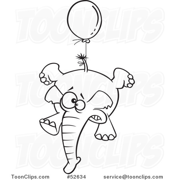581x600 Cartoon Black And White Line Art Of A Scared Elephant Floating