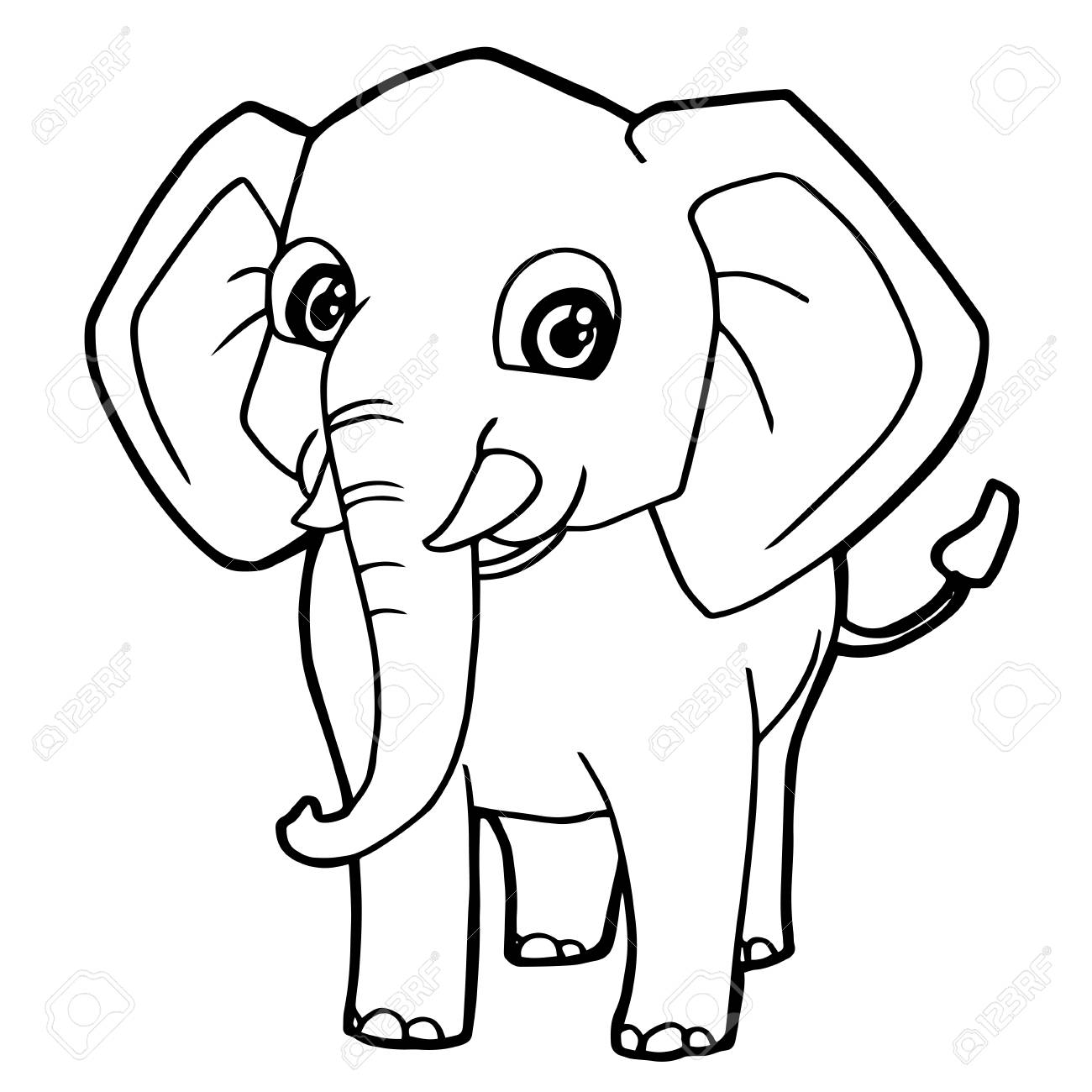 1300x1300 Cartoon Cute Elephant Coloring Page Vector Illustration Royalty