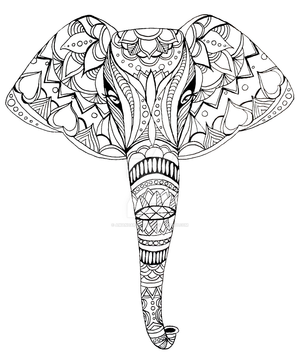 1024x1238 Patterned Elephant Ink Drawing By Amandaruthart