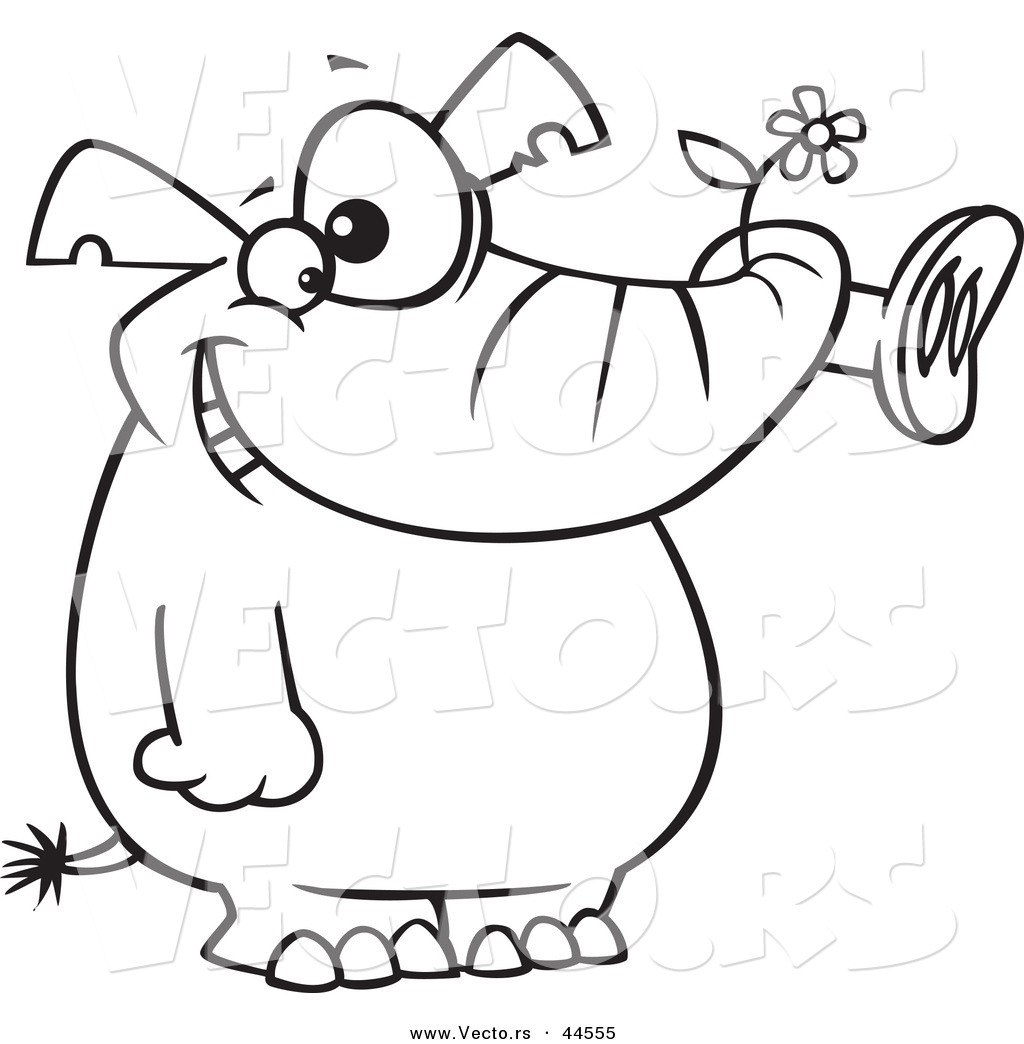 1024x1044 Vector Of A Giddy Cartoon Elephant Holding A Flower In His Trunk