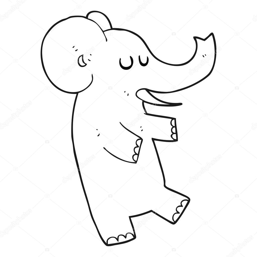 1024x1024 Black And White Cartoon Dancing Elephant Stock Vector