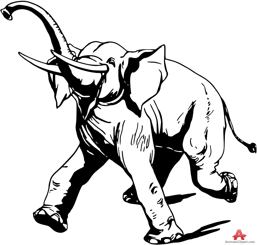 999x954 Happy Running Elephant Outline Drawing Free Clipart Design Download