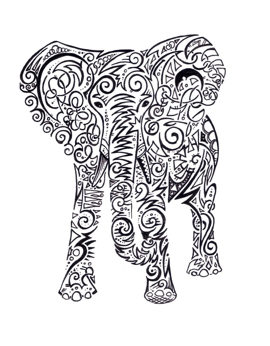 900x1153 Black Tribal Elephant Tattoo Stencil By Wolfds
