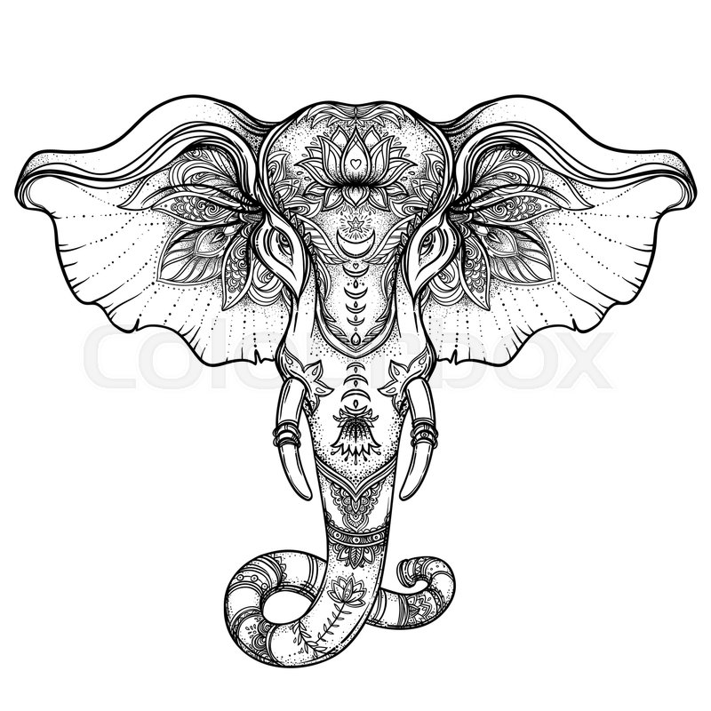 800x800 Beautiful Hand Drawn Tribal Style Elephant Over Mandala. Colorful