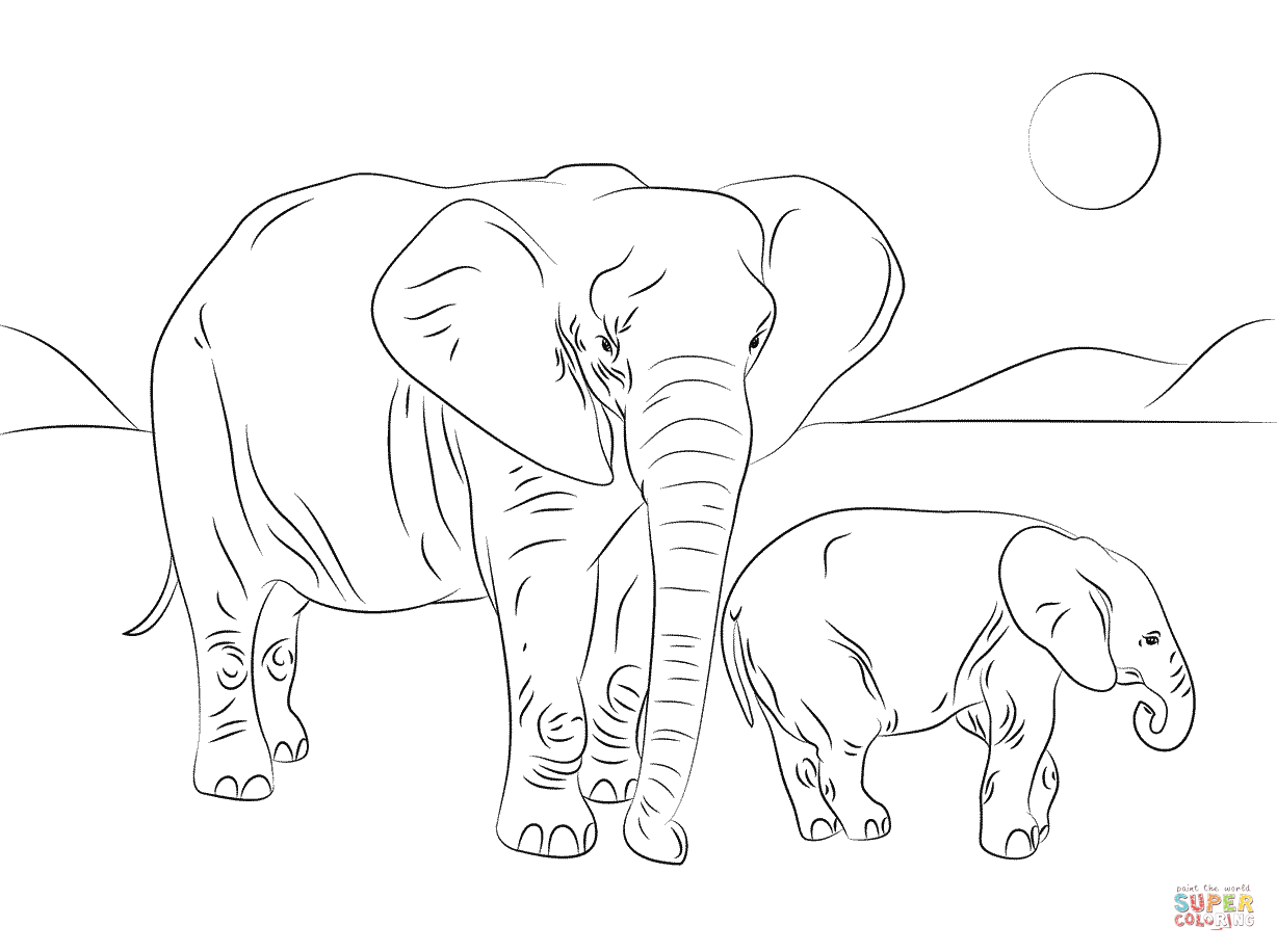 1228x916 African Elephant Family Coloring Page Free Printable Coloring Pages