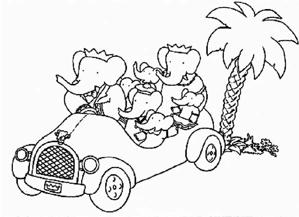 600x435 Babar The Elephant Family Trip With Car Coloring Pages Batch