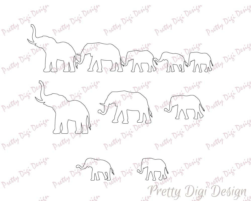 1000x800 Digital Elephant Family Holding Tails Clipart, Elephant Eps, Png