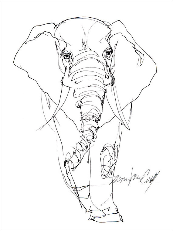 570x760 Elephant Line Drawing. Greeting Card From Reproduction