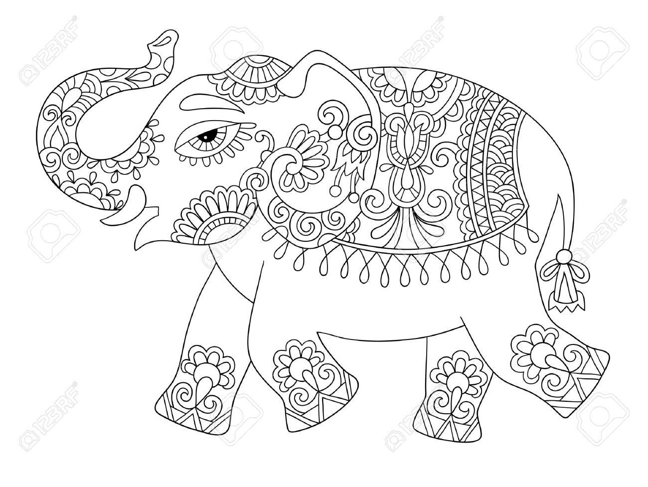 1300x977 Ethnic Indian Elephant Line Original Drawing, Adults Coloring