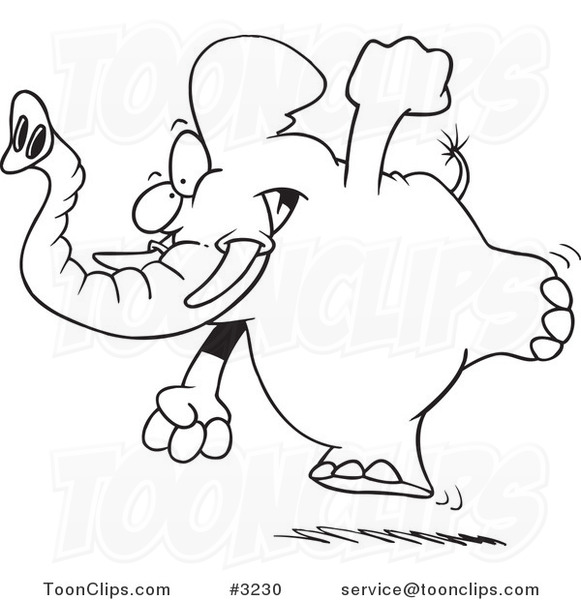 581x600 Cartoon Black And White Line Drawing Of A Running Elephant