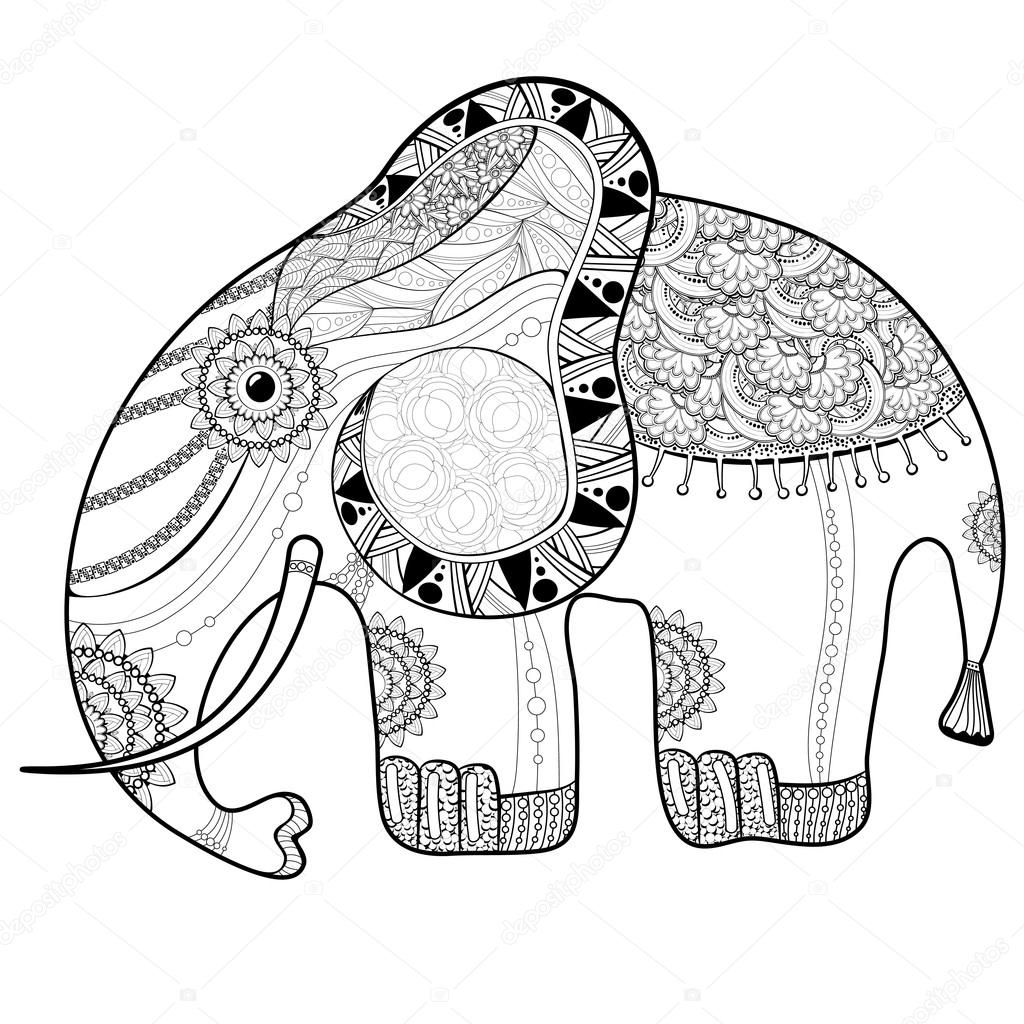 1024x1024 Coloring Book Page For Adults. Elephant. Stock Vector Lexver