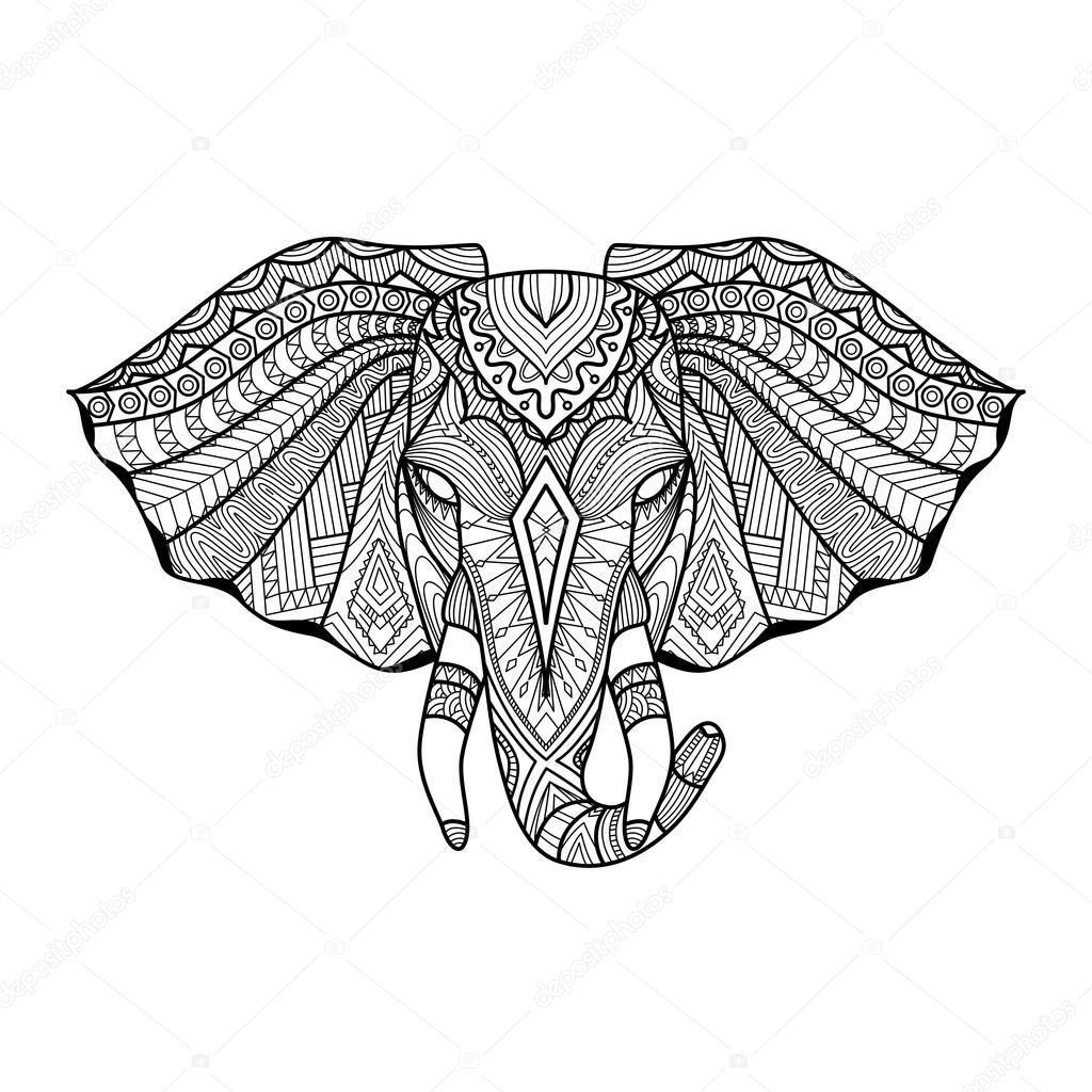 1024x1024 Drawing Unique Ethnic Elephant Head For Print, Pattern,logo,icon