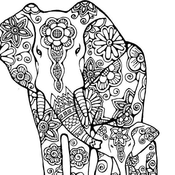 570x569 Elephant Coloring Page To Print And Color Nature Flowers