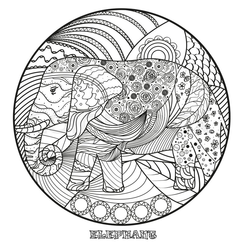 800x800 Elephant. Zen Art. Detailed Hand Drawn Mandala With Abstract