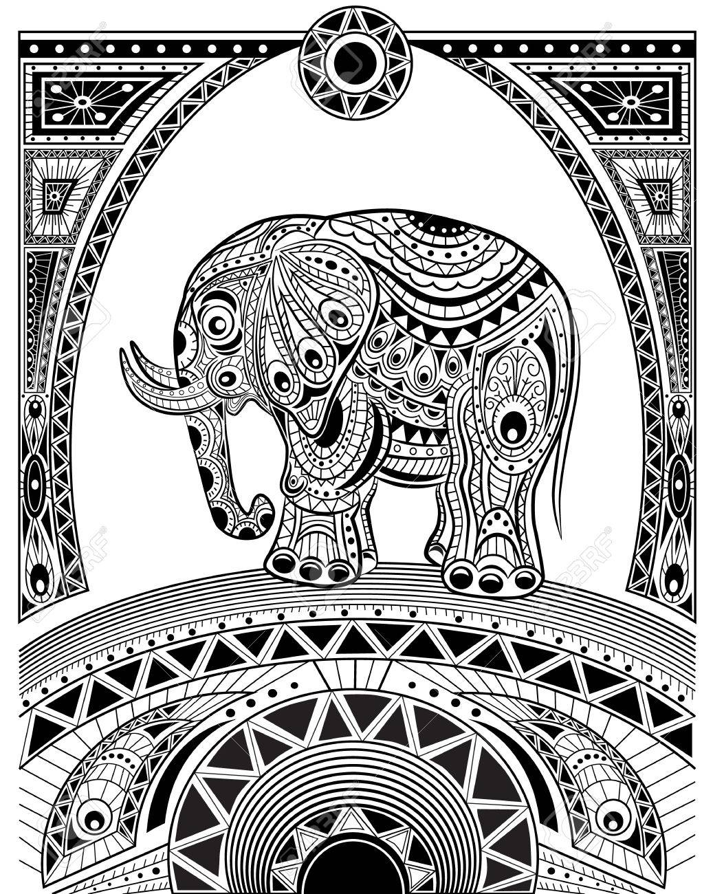 1037x1300 Hand Drawn Ink Zentangle Elephant For Relax And Meditation. Vector