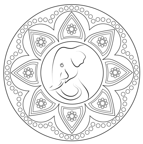 477x480 Indian Rangoli With Elephant Coloring Page Free Printable