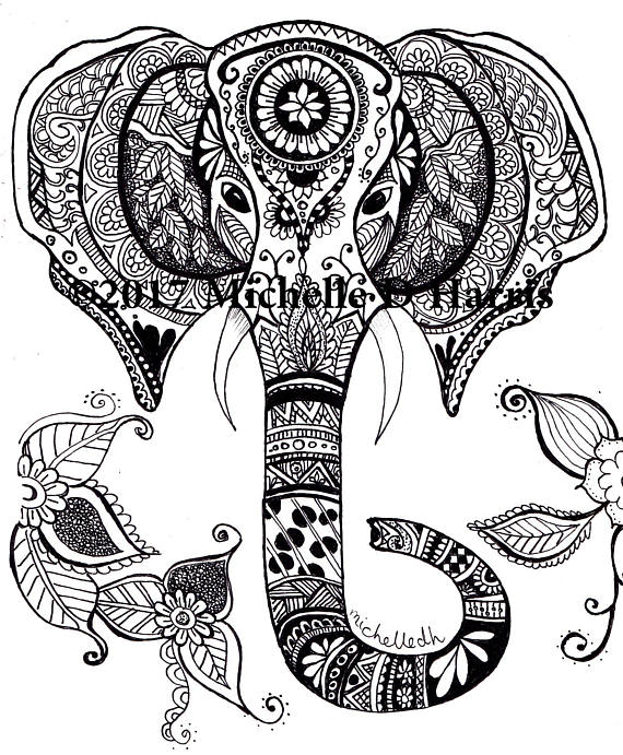 570x691 Zentangle Elephant Print Mandala Elephant Print Elephant