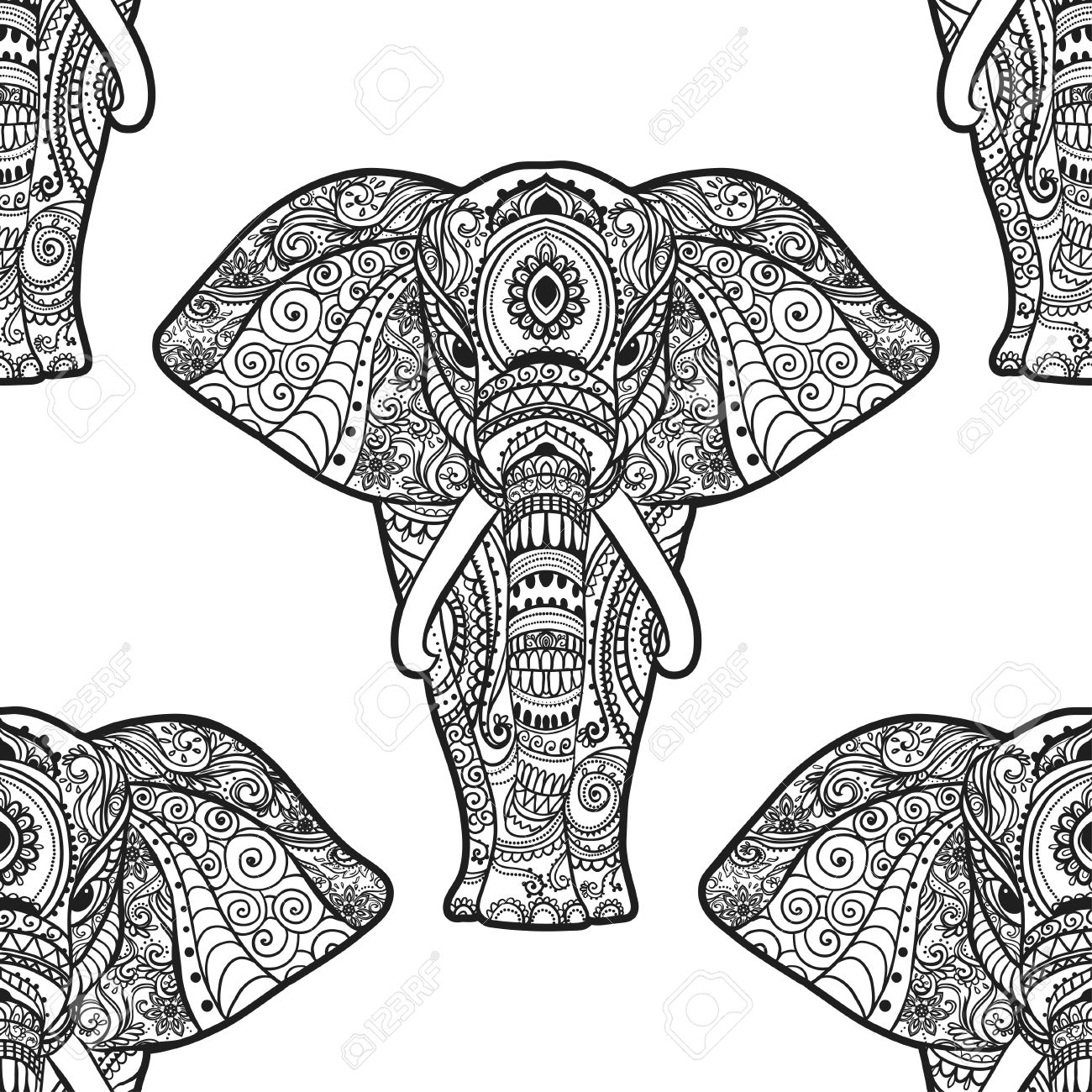 1300x1300 Card With Elephant. Frame Of Animal Made In Vector. Pattern