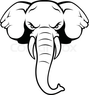 299x320 Elephant Head. Side View, Outline In Black And White Stock