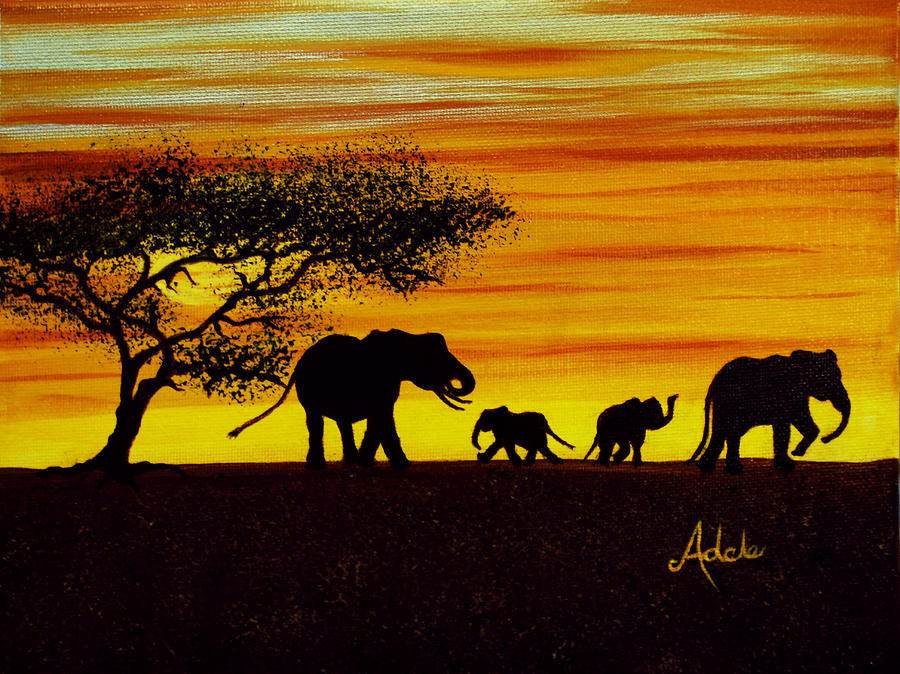 900x674 Elephant Silhouette Painting By Adele Moscaritolo