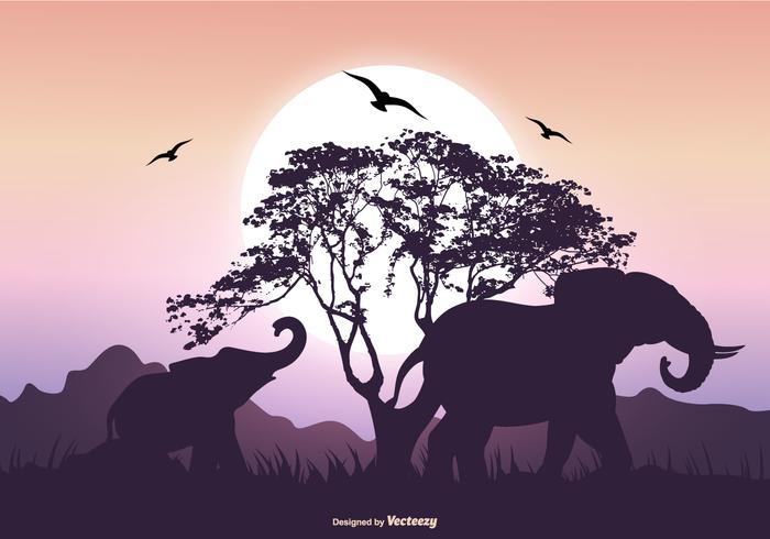 700x490 Elephant Silhouette Scene